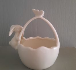 Ceramic White Posy Basket Rabbit with Butterfly - Homeware Ornament Spring
