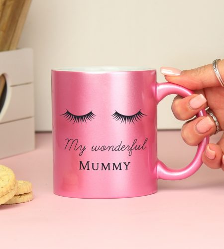 Personalised Eyelashes Pink Glitter Mug