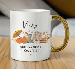 Personalised Autumn Gold Handle Mug