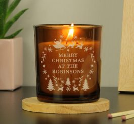 Personalised Engraved Christmas Amber Glass Candle
