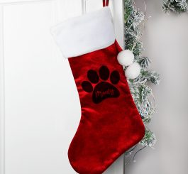 Personalised Paw Print Red Stocking