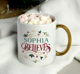 Personalised Believes in Christmas Gold Handle Mug