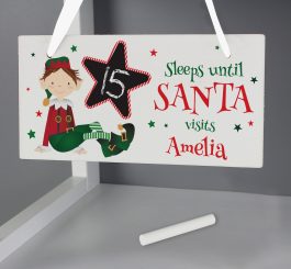Personalised Elf Christmas Chalk Countdown Wooden Sign