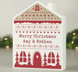 Personalised Christmas Fair Isle Wooden House Ornament