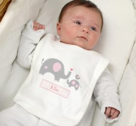 Personalised Pink Elephant 0-3 months bib