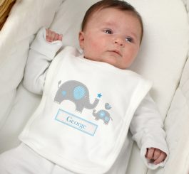 Personalised Blue Elephant 0-3 months bib